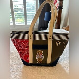 Ralph Lauren Limited Edition Tote Bag with Bear Patch and Gold Tone Pins
